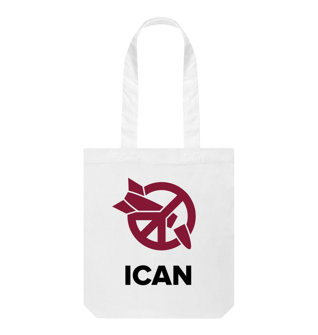 White ICAN Logo White Tote
